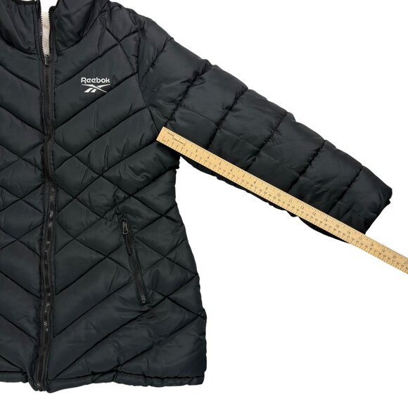 Women’s Reversible Hooded Winter Coat Puffer Jacket Black/White Faux Fur Size L - Picture 10 of 13